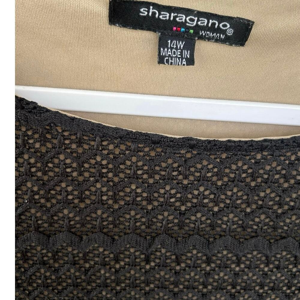 Sharagano Woman Dress 14W Black Lace Nude Lined 3/4 Sleeve Cocktail Plus Size - Picture 6 of 6
